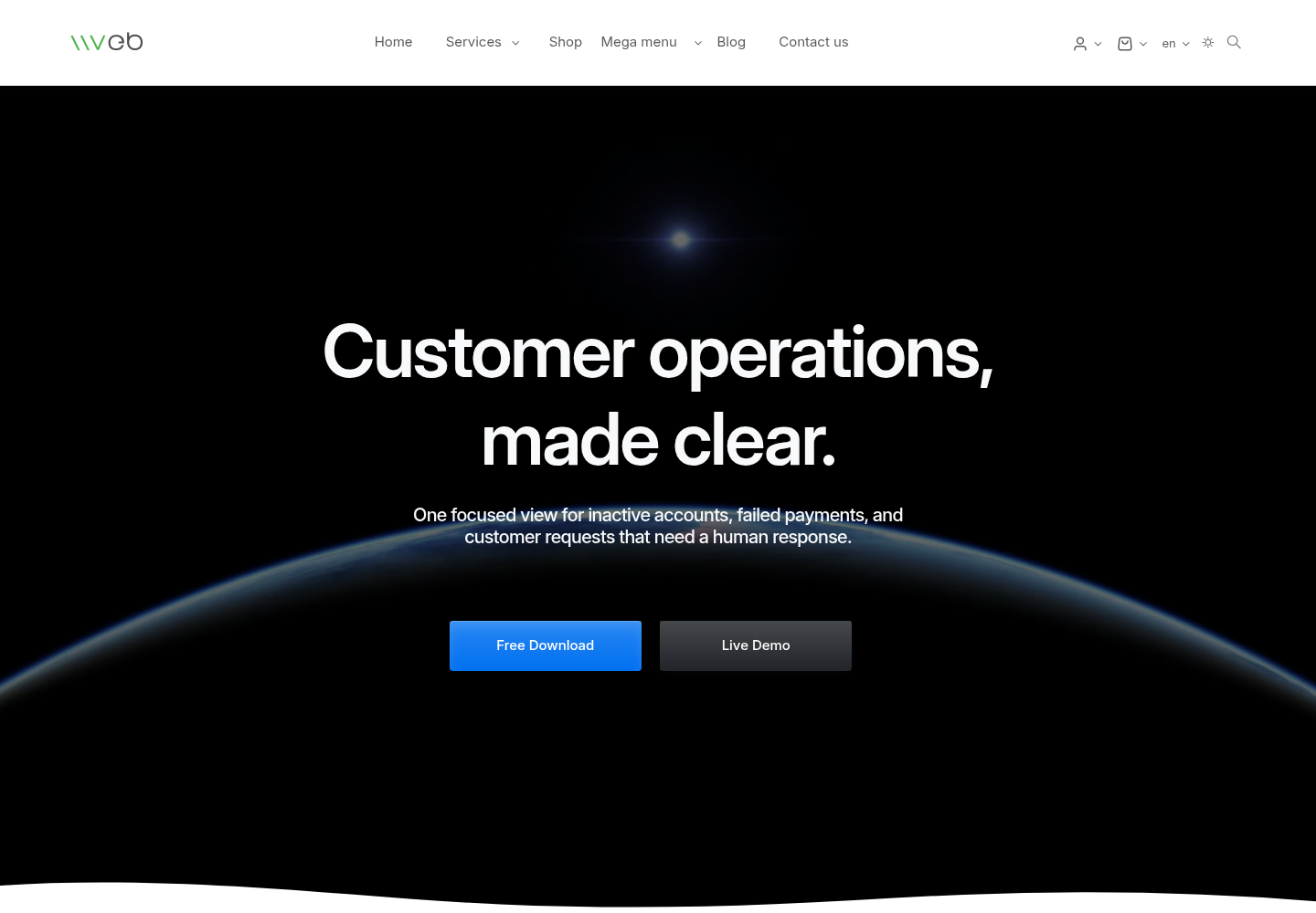 A customer operations landing page designed in Vvveb
