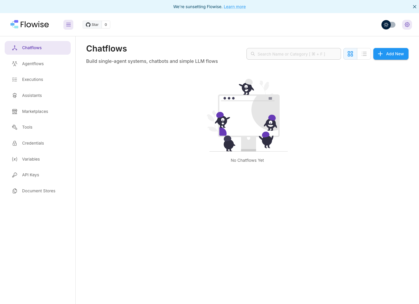 Authenticated Flowise chatflows dashboard