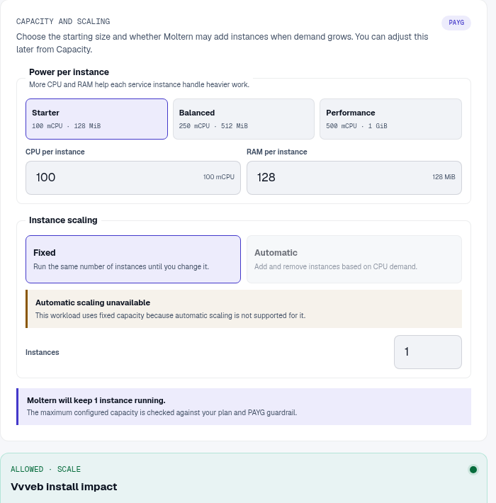 Vvveb deployment options and capacity preview