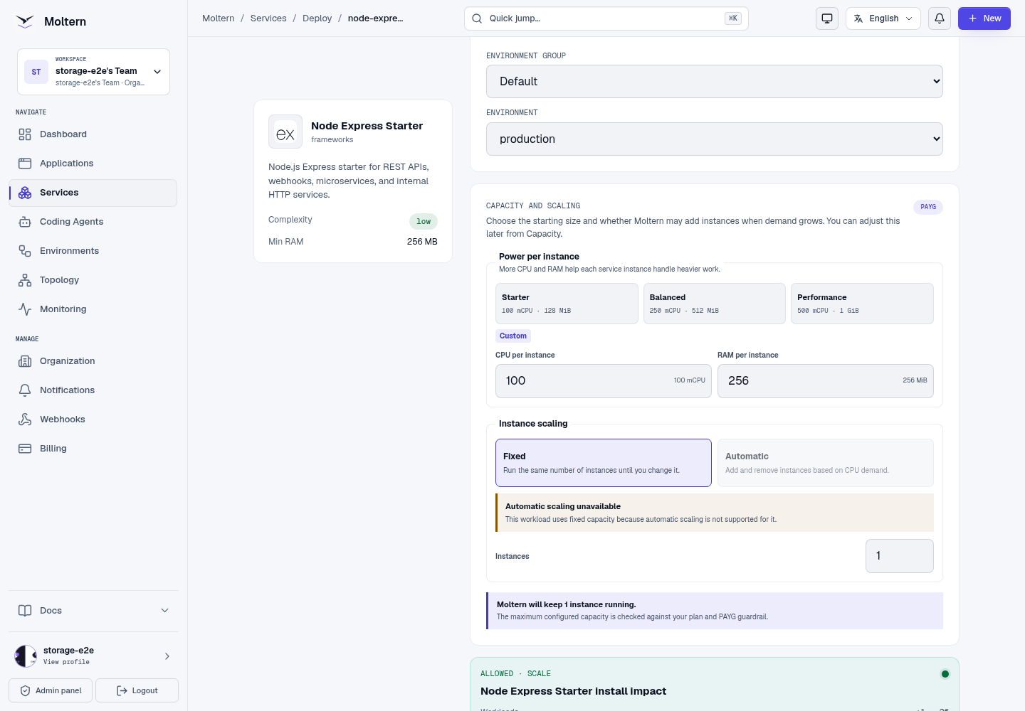 Express capacity and install preview