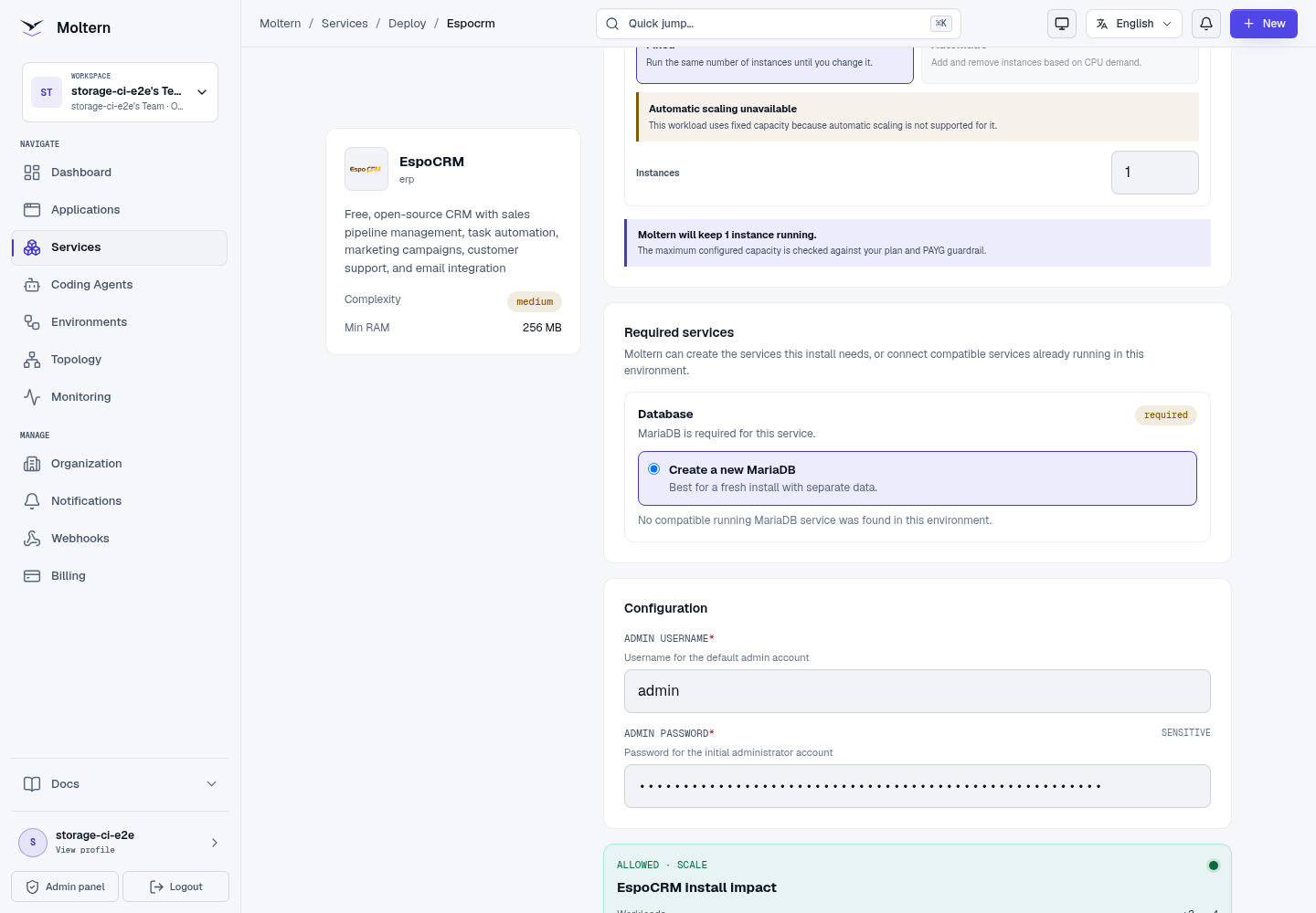 EspoCRM install impact before deployment