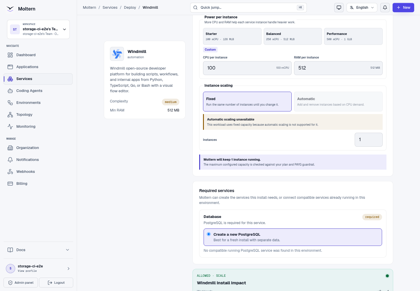 Windmill install preview with managed PostgreSQL