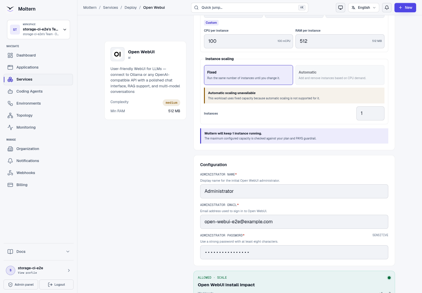 Open WebUI deployment preview