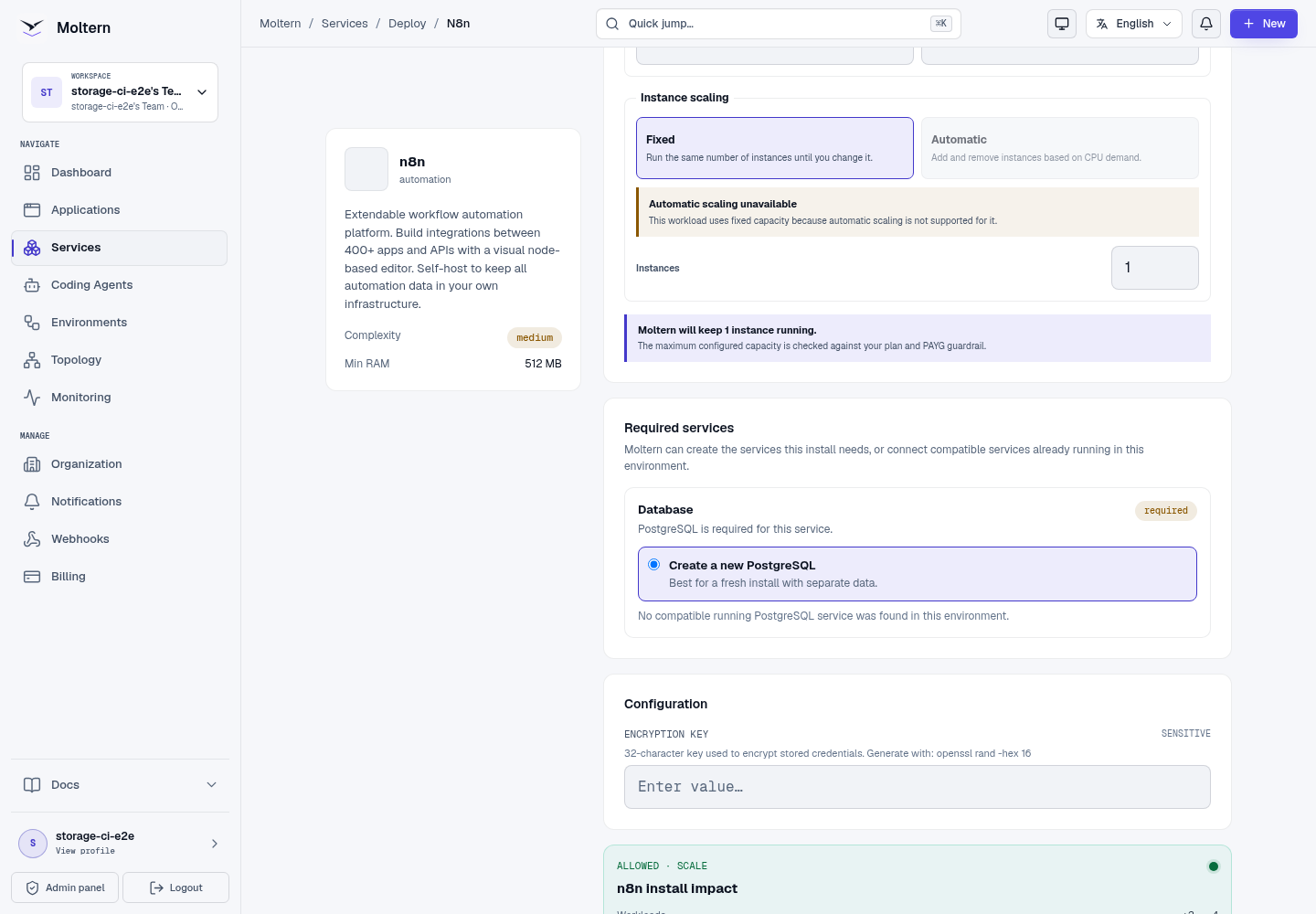 n8n install preview with managed PostgreSQL