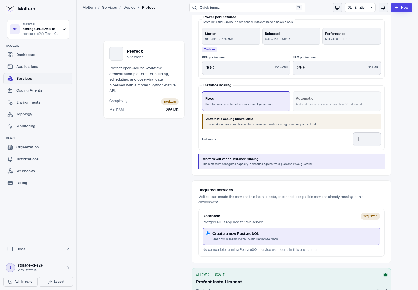 Prefect install preview with managed PostgreSQL