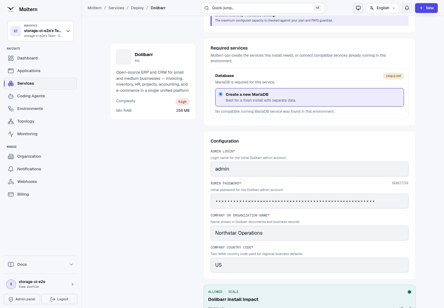 Dolibarr deployment preview before installation