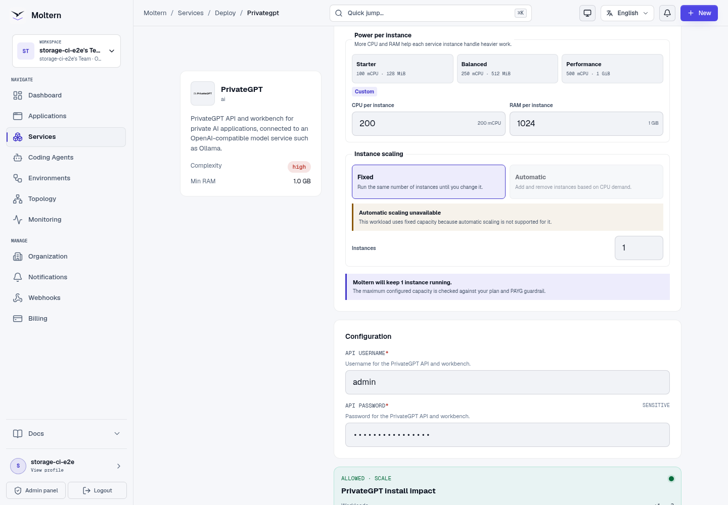 PrivateGPT deployment preview