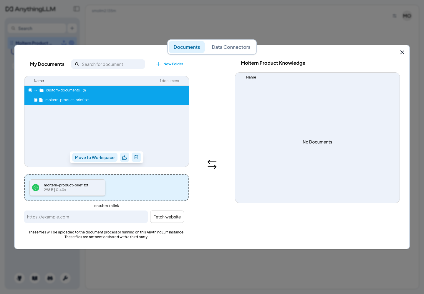 A document ready to be added to an AnythingLLM workspace