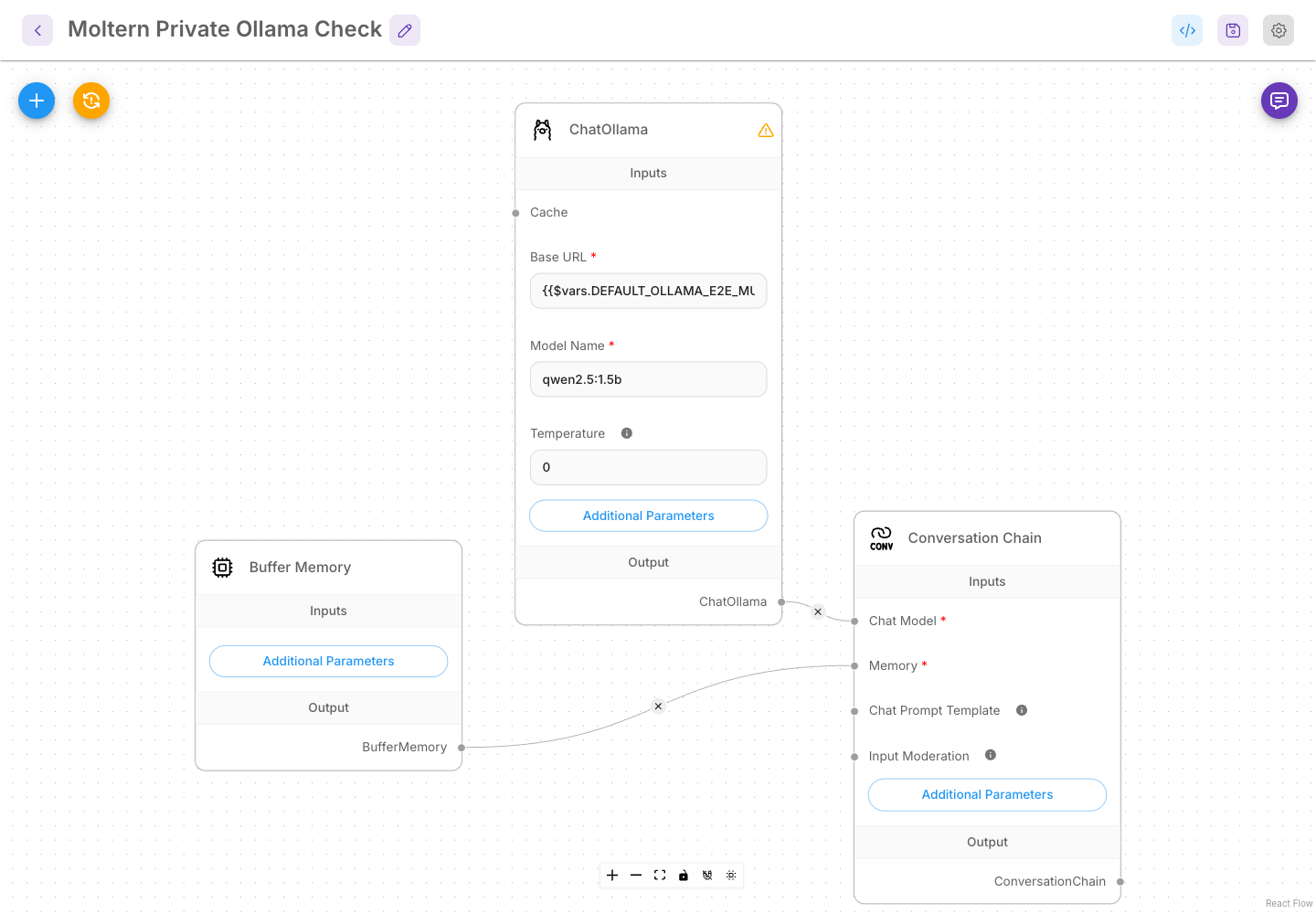 Flowise ChatOllama workflow using a Moltern runtime variable