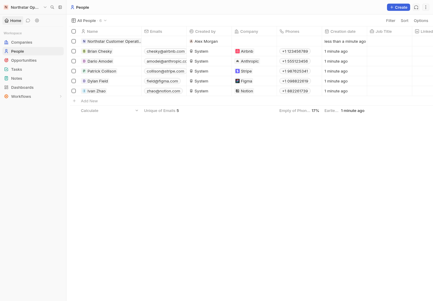 A customer person saved in Twenty CRM on Moltern