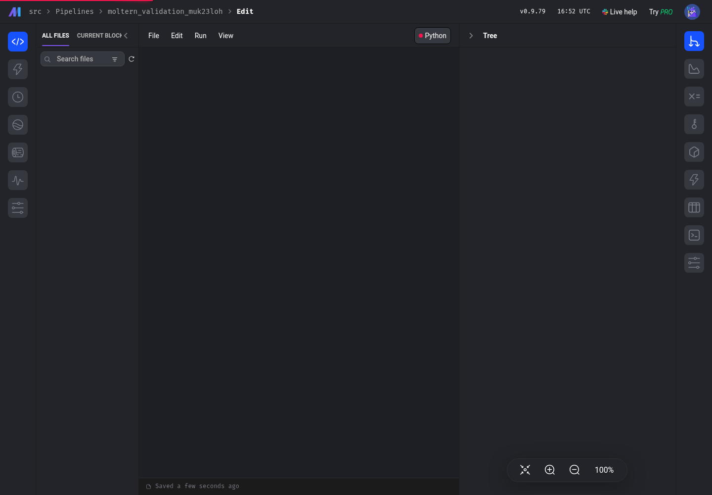 Mage pipeline editor opened on the pipeline created by the production validation