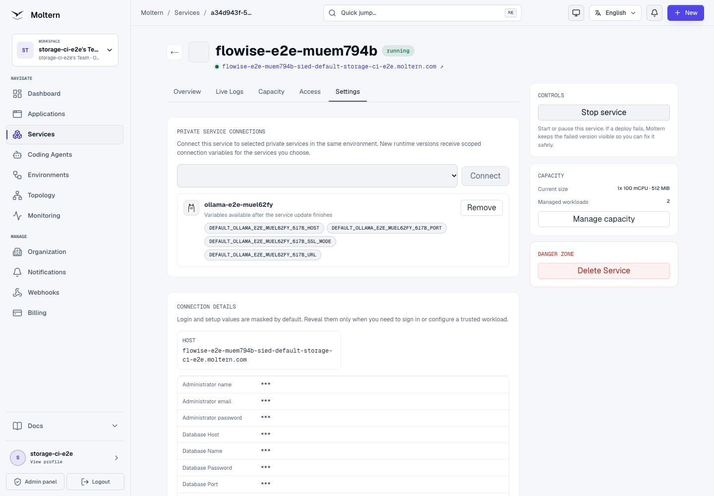 Flowise connected to a private Ollama service through scoped variables