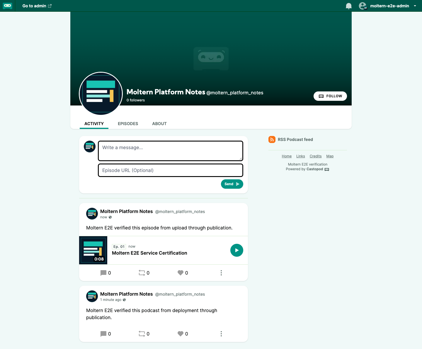 Published podcast page with the verified episode and RSS link