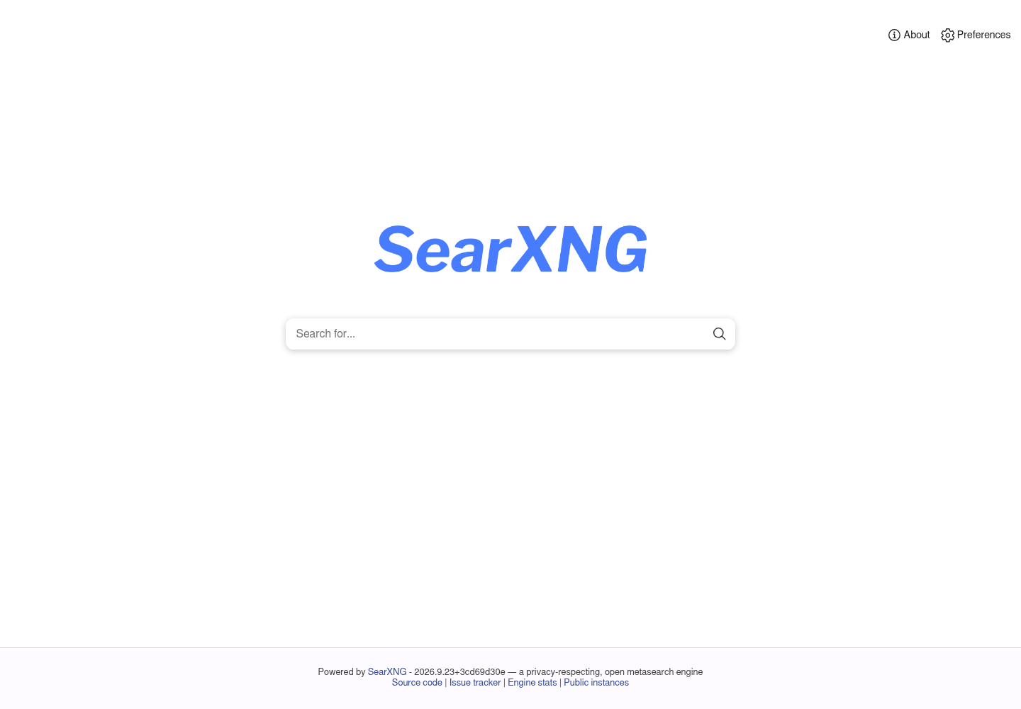 SearXNG search page running from a Moltern URL