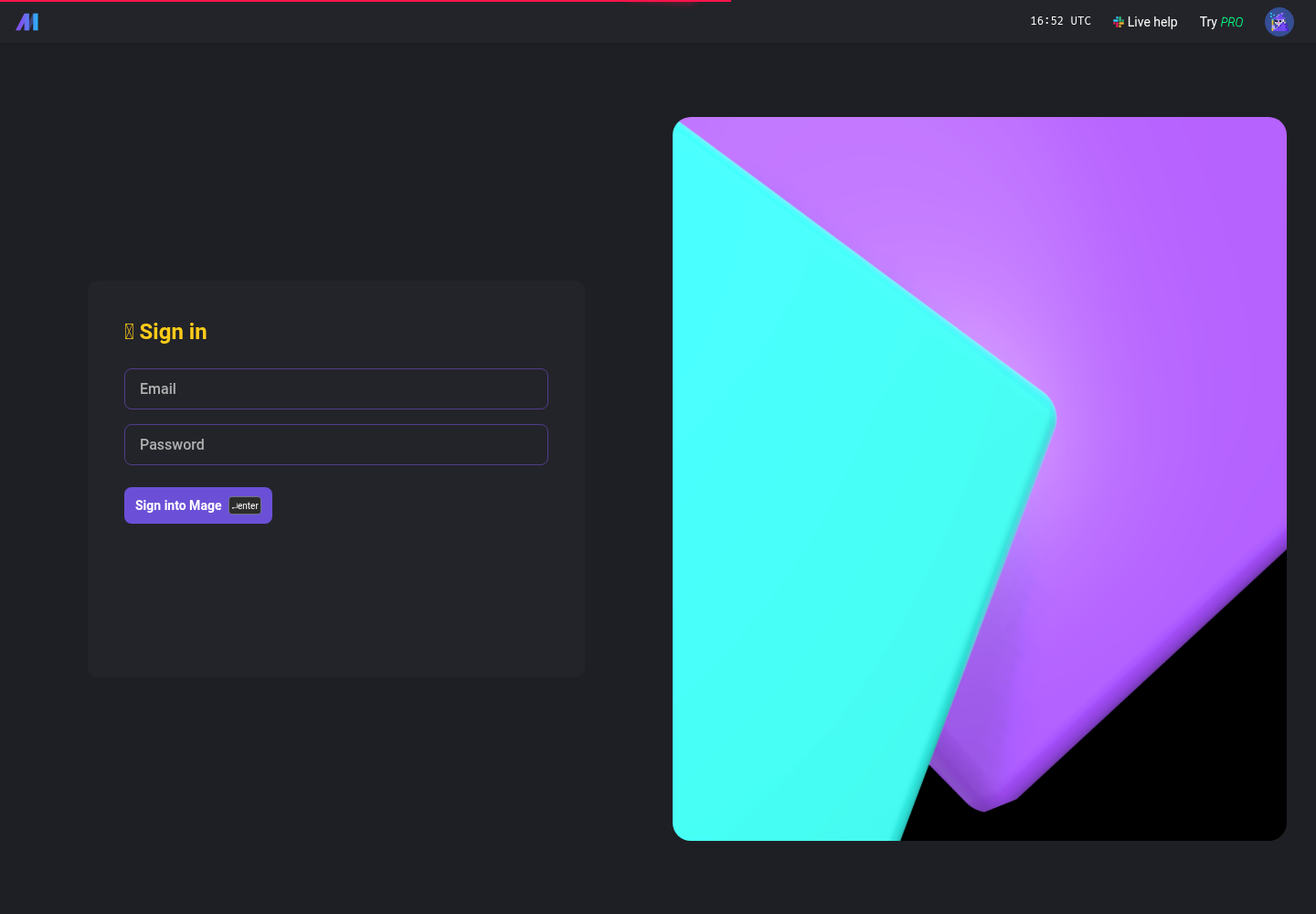 Protected Mage AI sign-in page after deployment
