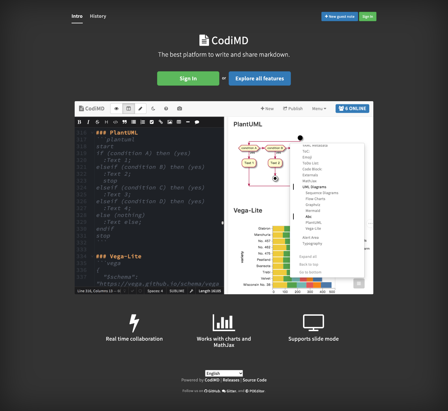 Fresh CodiMD welcome page before account registration