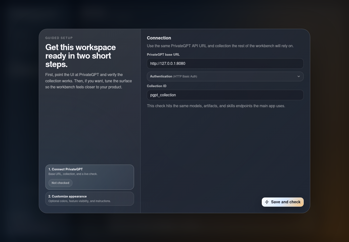 PrivateGPT protected workbench onboarding
